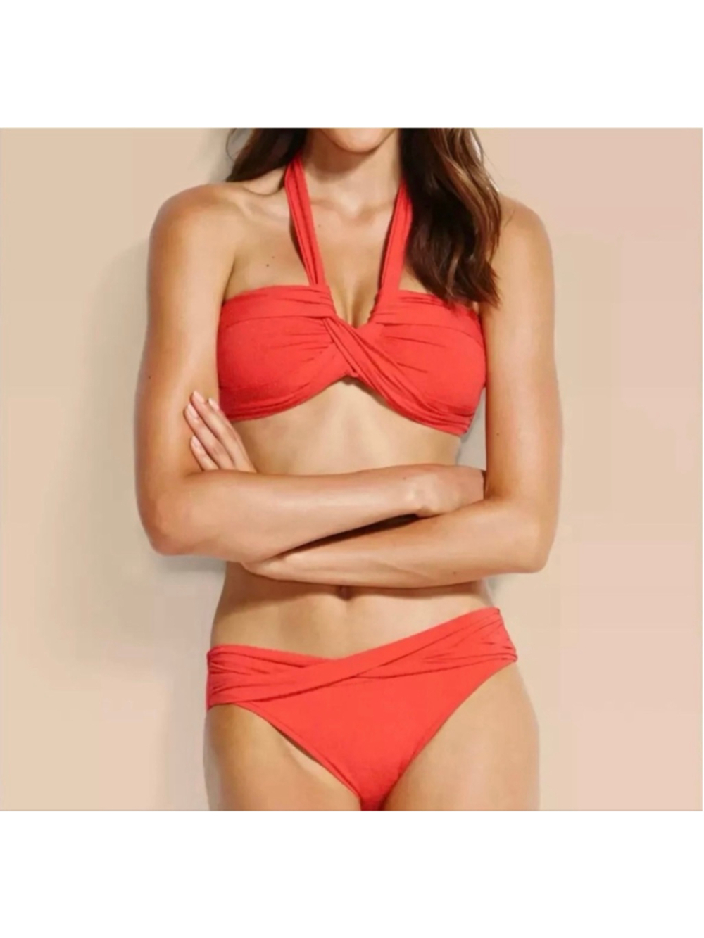 Seafolly Collective Bikini Top Halter Bandeau Coral Pink Orange- Size 16